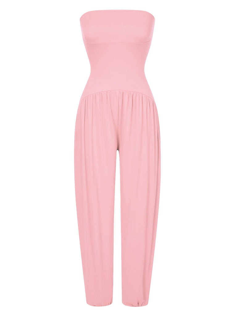 1970s Solid Bandeau Lantern Jumpsuit