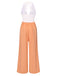 Orange 1930s Color Block Deep V Halter Jumpsuit