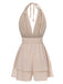 Beige 1950s Halter Deep V-Neck Backless Romper