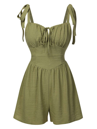 Light Green 1950s Solid Bind Pleated Romper