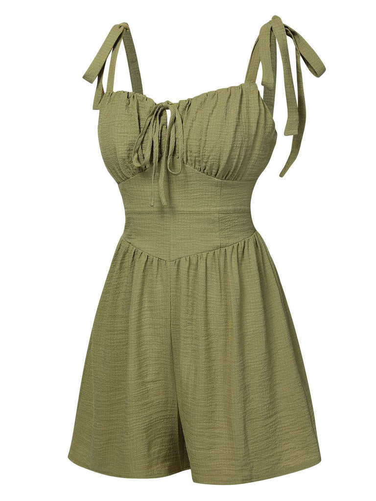 Light Green 1950s Solid Bind Pleated Romper