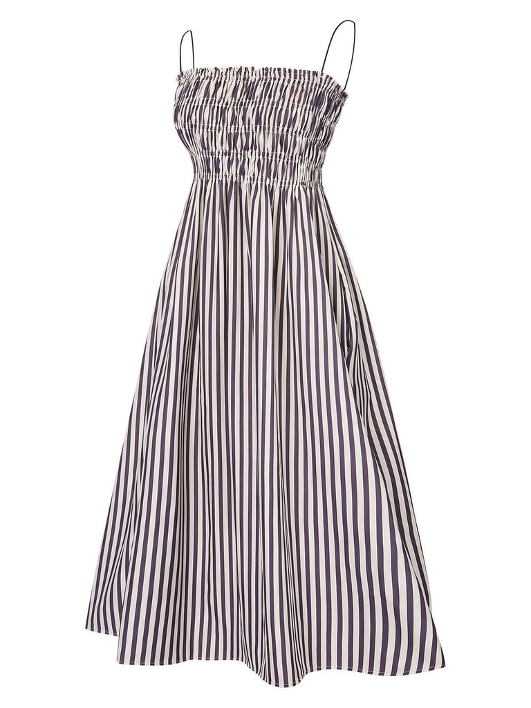 Black 1950s Stripe Wrinkles Spaghetti Straps Dress