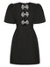 Black 1960s Solid Bow Hollow Puff Dress