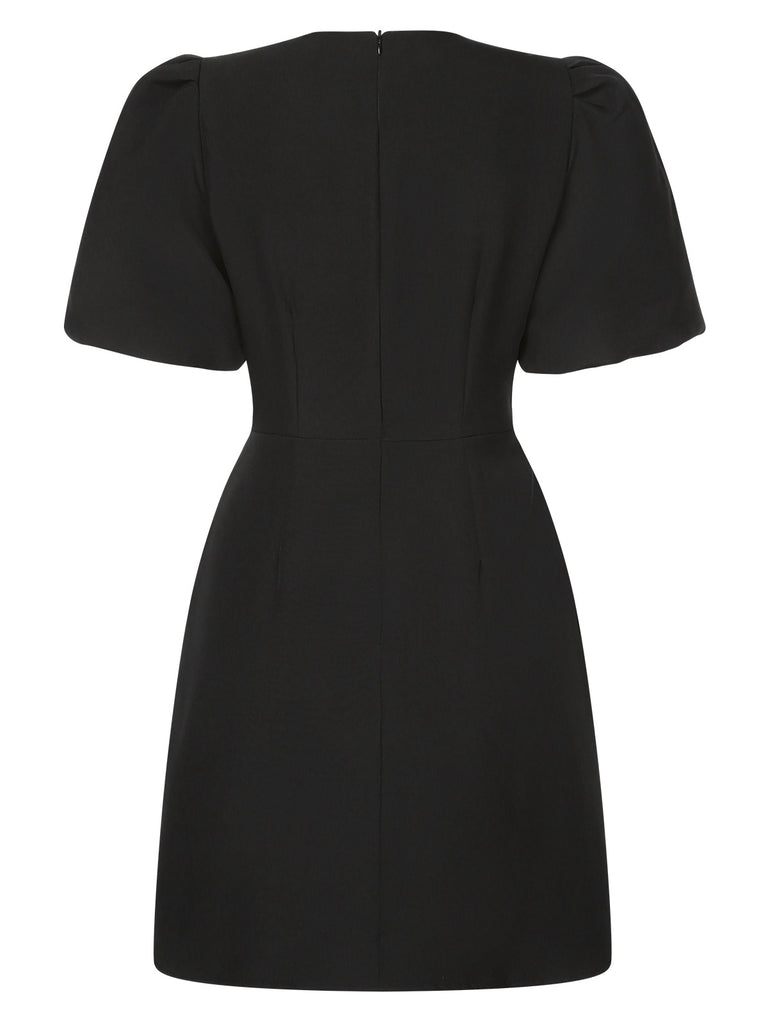 Black 1960s Solid Bow Hollow Puff Dress