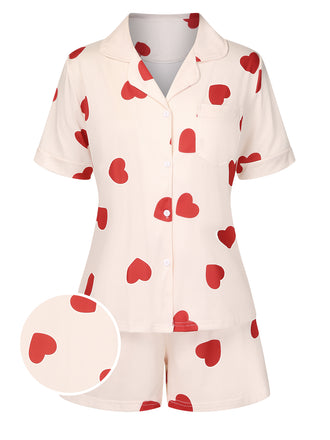 2PCS Heart Short-Sleeved Shirt Shorts Pajamas