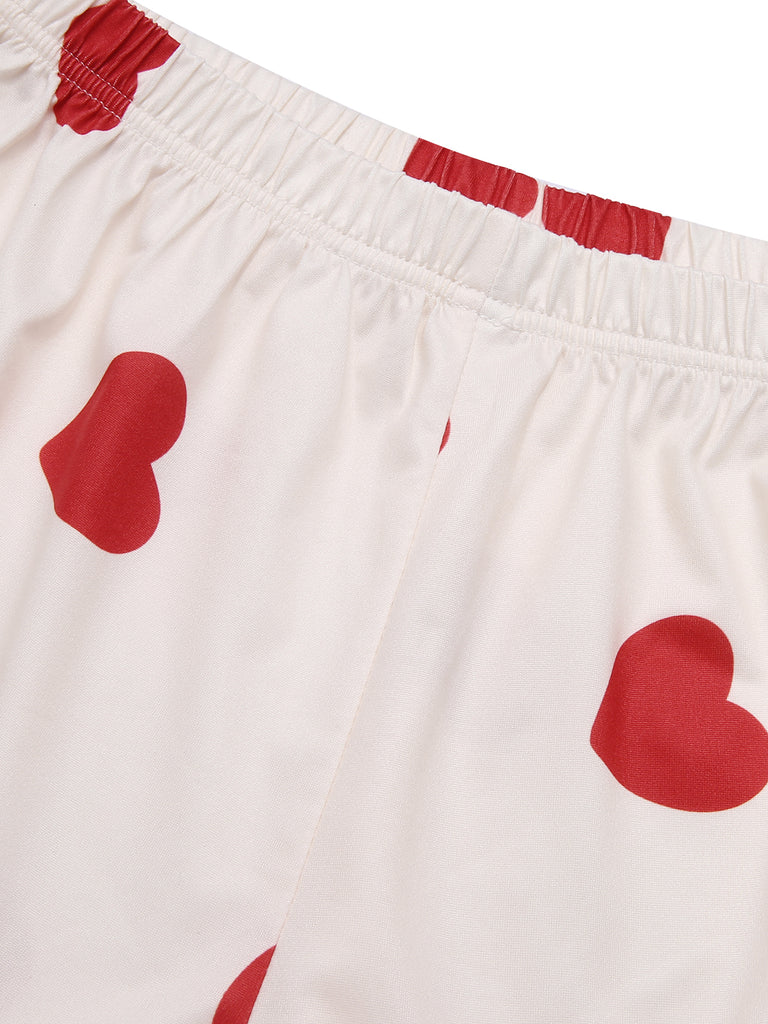 2PCS Heart Short-Sleeved Shirt Shorts Pajamas