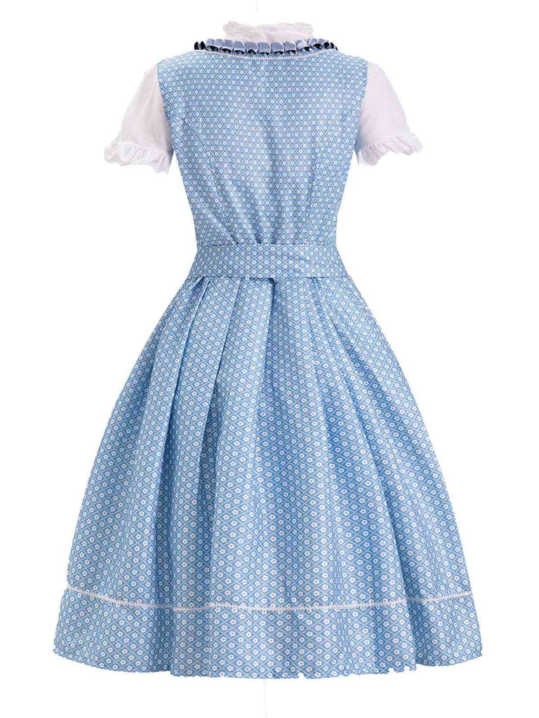 Blue 1950s Oktoberfest Lace Patchwork Dress Set