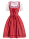 Red 1950s Lace Puff Patchwork Dress & Gingham Apron