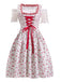 Pink 1950s Ditsy Floral Lace Dress & Gingham Apron