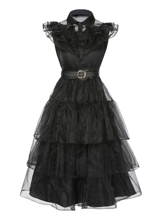 Black 1950s Halloween Lace Belt Dress