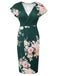 Green 1960s Cap Sleeves Floral Pencil Dress