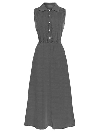 1940s Lapel Stripes Sleeveless Dress