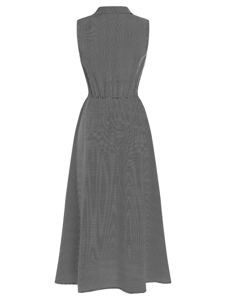 1940s Lapel Stripes Sleeveless Dress