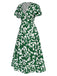 Green 1940s Colorblock Cap Dress