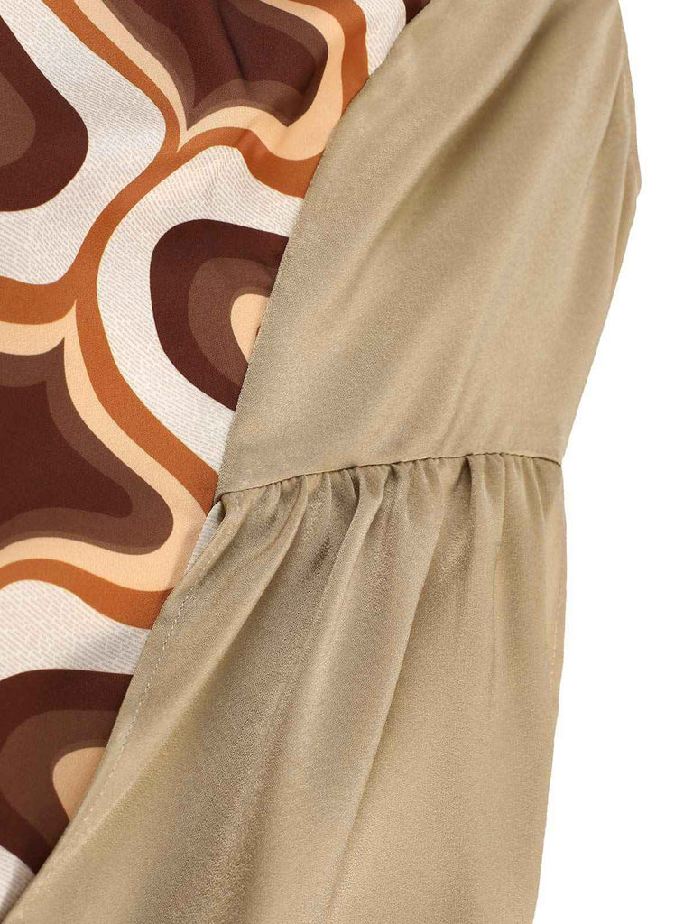 [Pre-Sale] Brown 1960s Geometric Stitching V-Neck Dress