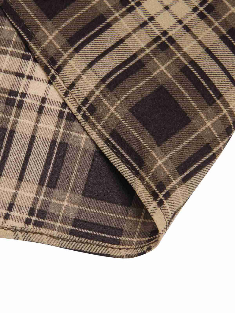 Light Brown 1950s Plaid Pleated Skirt