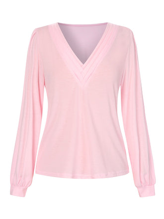 Pink 1930s V-Neck Lantern Sleeve Top