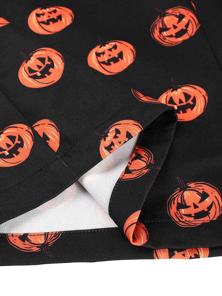 Black 1950s Halloween Pumpkin Face Romper