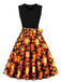 1950s Halloween Patchwork Belt Swing Dress