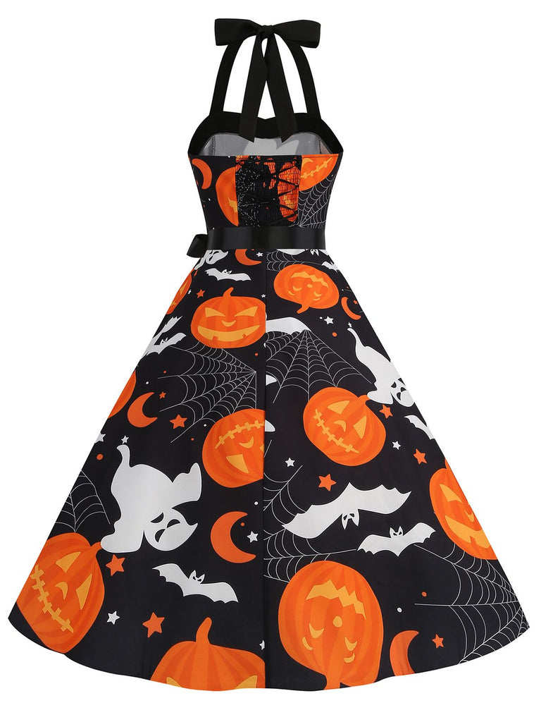 1950s Halloween Skull Halter Lace-Up Dress