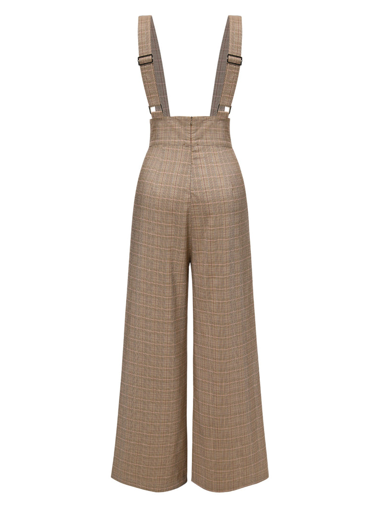 [Pre-Sale] Brown 1940s Glen Plaid Buttoned Overall Pants