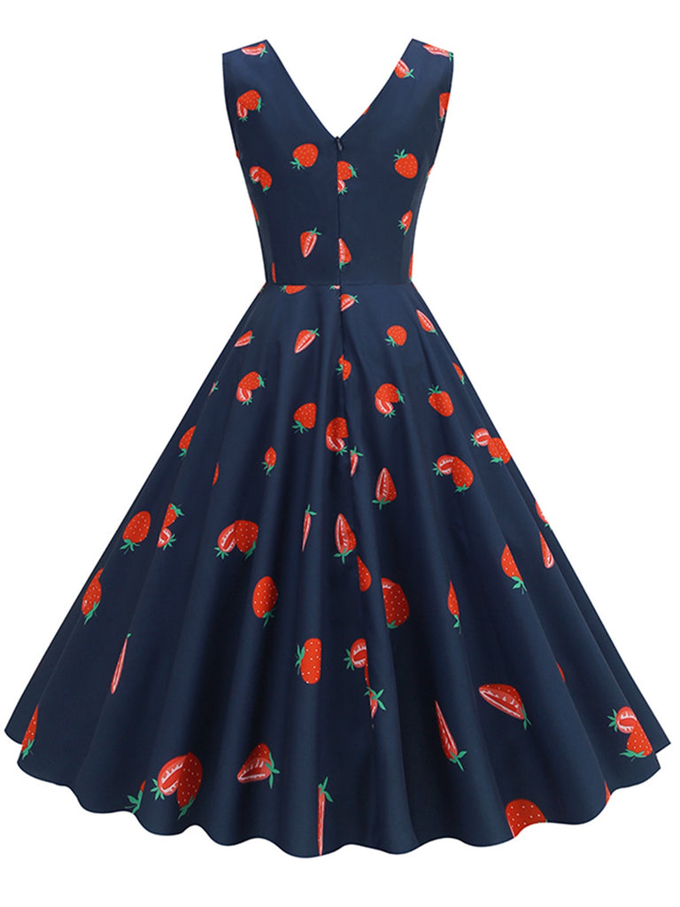 1950s Daisy & Strawberry Print Sleeveless Dress