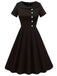 Black 1940s Solid Buttoned Lapel Dress