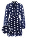 Dark Blue 1930s Polka Dots Hollow Out Ruffle Dress