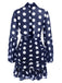 Dark Blue 1930s Polka Dots Hollow Out Ruffle Dress