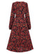 Wine Red 1940s V-Neck Floral Dress