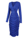 Royal Blue 1960s V-Neck Pleated Dress