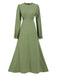 1940s Solid Long sleeve A-line Dress