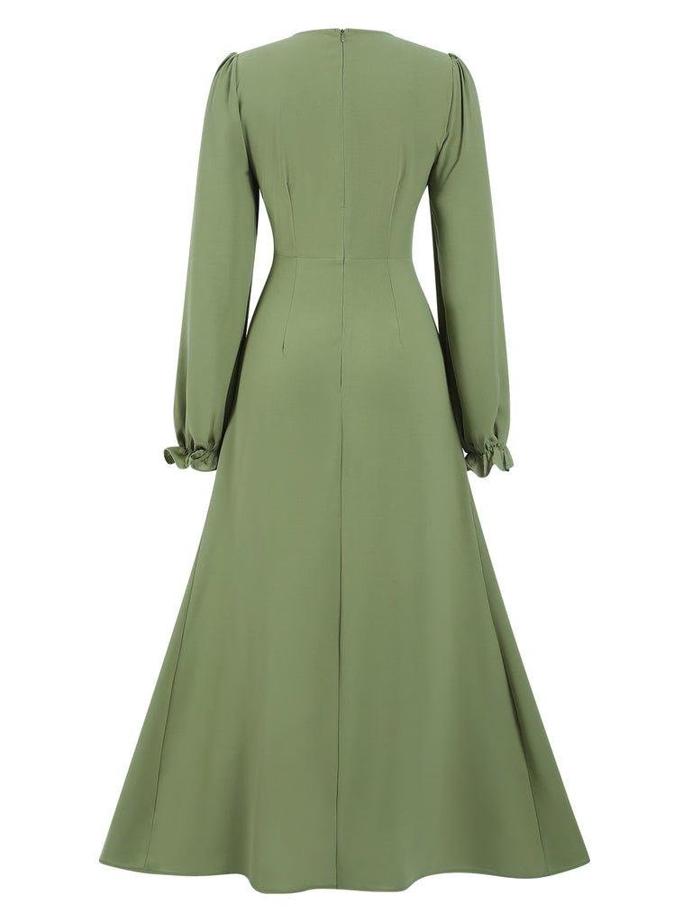 1940s Solid Long sleeve A-line Dress