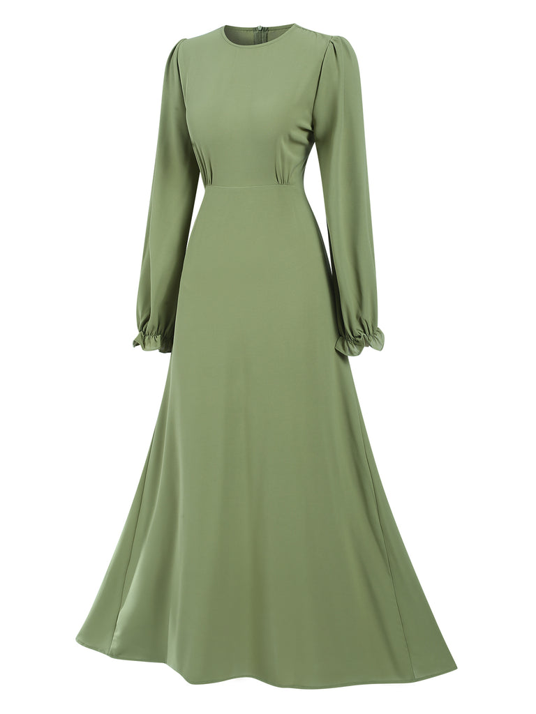 1940s Solid Long sleeve A-line Dress