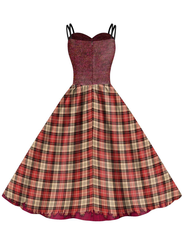 1950s Halloween Plaid Double Straps Dress