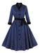 Dark Blue 1950s Striped Patchwork Belted Dress