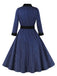 Dark Blue 1950s Striped Patchwork Belted Dress