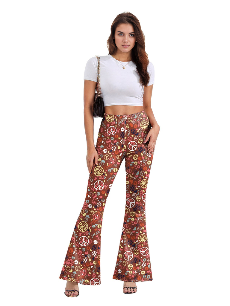 1960s High Waist Floral Flare Pants