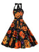 1950s Halloween Pumpkin Face Halter Dress