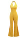 Yellow 1930s Solid Halter Wide Leg Jumpsuit