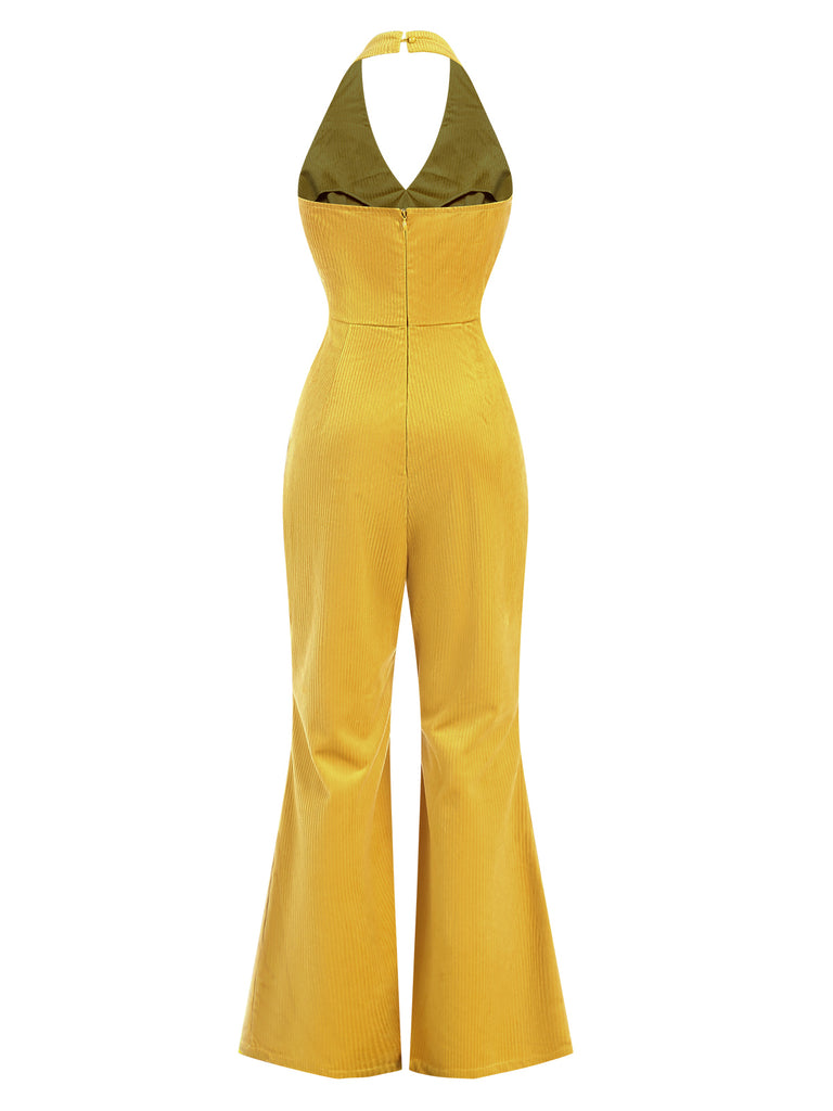 Yellow 1930s Solid Halter Wide Leg Jumpsuit