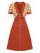 Orange 1960s Daisy Patchwork Lapel Dress