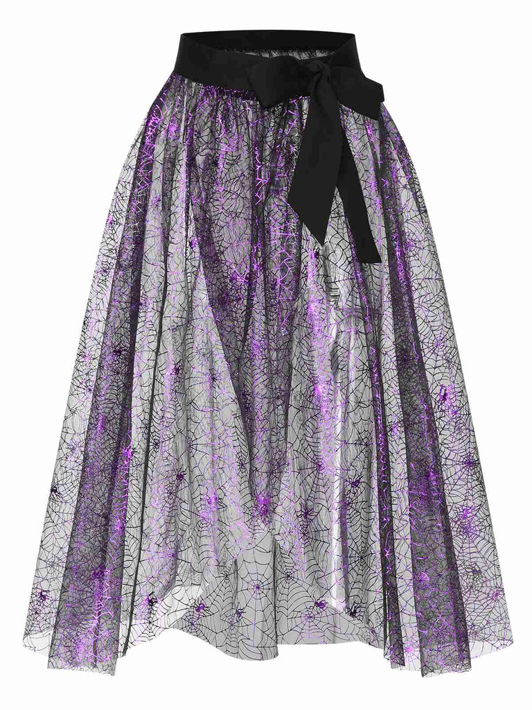 Purple 1950s Spiderweb Mesh Skirted Cover-Up