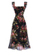 Black 1930s Square Neck Ruffled Floral Dress