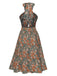 1940s Floral Halter Wrap Keyhole Pleated Dress