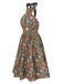 1940s Floral Halter Wrap Keyhole Pleated Dress