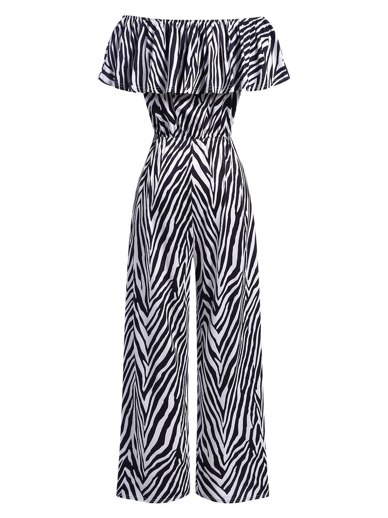 1930s Off-Shoulder Zebra Stripe Jumpsuit