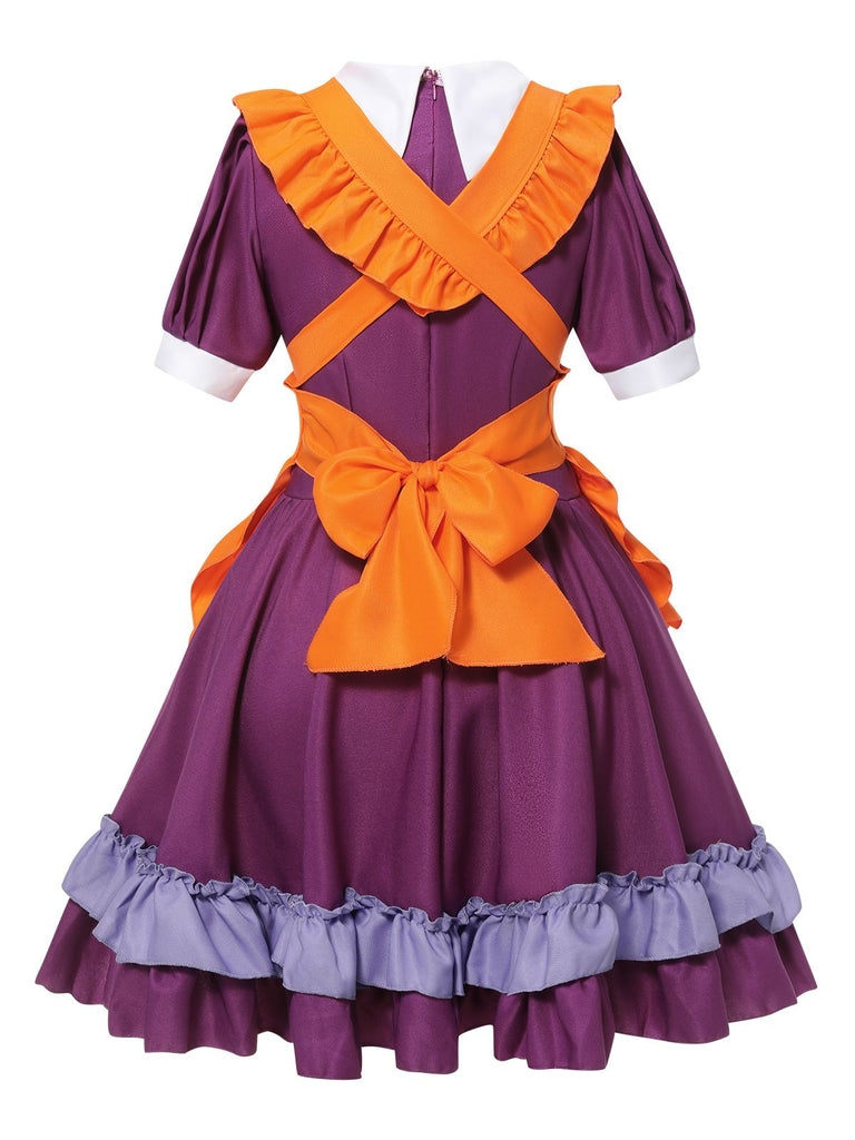 Purple 1950s Oktoberfest Bow Ruffled Hem Dress