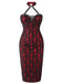 Red 1970s Skull Gothic Halter Pencil Dress