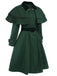 Green 1930s Double-Breasted Belted Coat With Cape